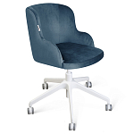 Стул с мягкой синей обивкой из велюра и подъемно-поворотным механизмом на белых колесиках Harper Blue and White варинант исполнения - 1 | Loft Concept в Орле