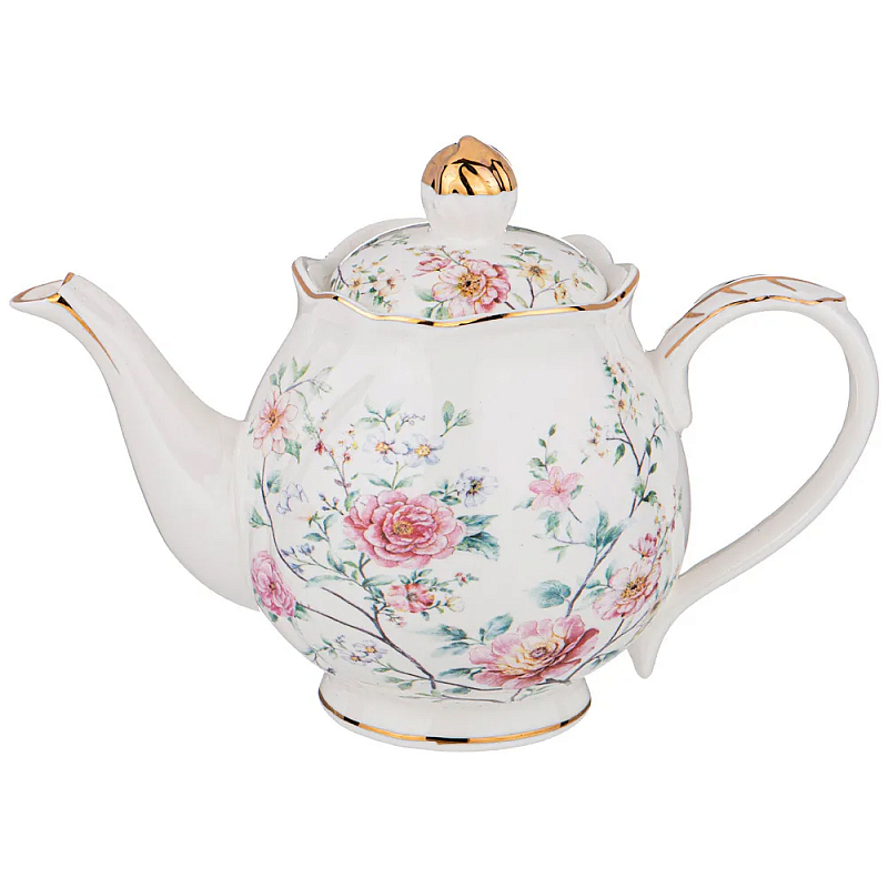 Чайник из фарфора белый с цветочным принтом Flower Porcelain Collection Белый Мульти Чайник из фарфора белый с цветочным принтом Flower Porcelain Collection Белый Мульти в Орле | Loft Concept
