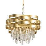 Люстра цвета матового золота с металлическими лентами и длинными прозрачными подвесками Gilded Waves варинант исполнения - 1 | Loft Concept в Орле