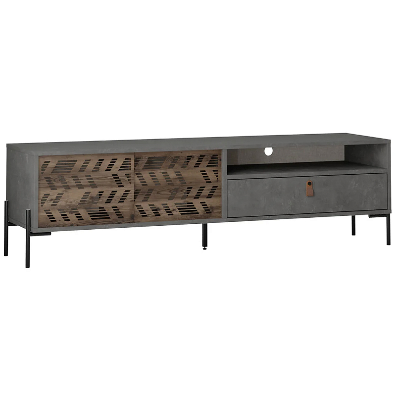 ТВ-тумба с раздвижными дверцами Mallin Metal TV Stand Серый Коричневый Черный ТВ-тумба с раздвижными дверцами Mallin Metal TV Stand Серый Коричневый Черный в Орле | Loft Concept