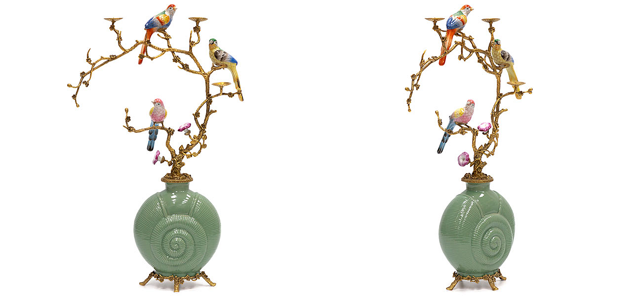 Ваза фарфоровая зеленая с фигурками птиц Porcelain bird Ваза фарфоровая зеленая с фигурками птиц Porcelain bird - Loft-Concept в Орле