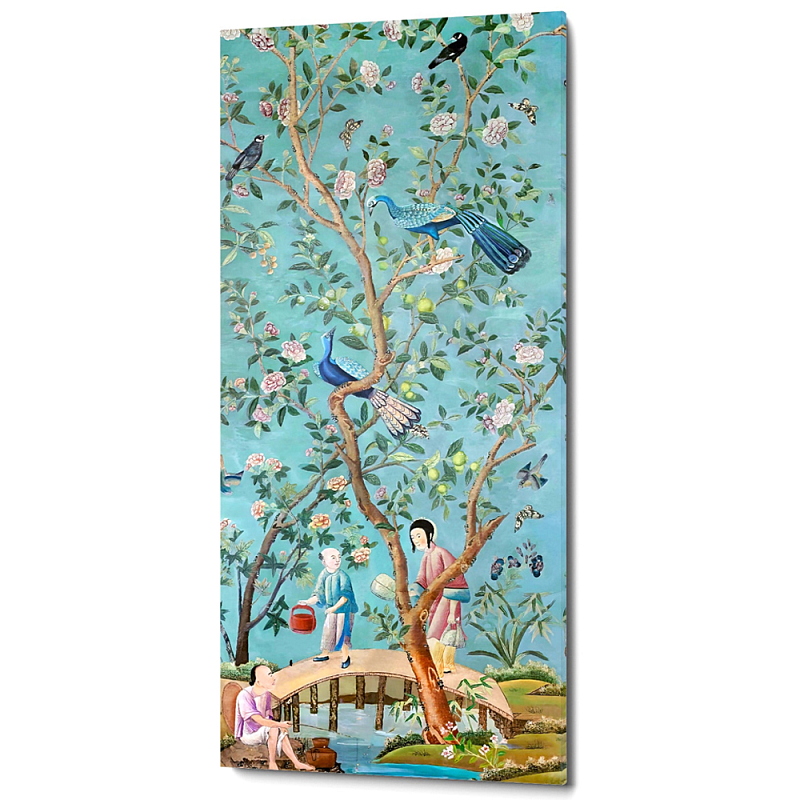 Постер на холсте в стиле шинуазри Chinoiserie Bridge in the garden Poster Бирюзовый Мульти Постер на холсте в стиле шинуазри Chinoiserie Bridge in the garden Poster Бирюзовый Мульти в Орле | Loft Concept