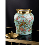 Ваза округлой формы из фарфора с рисунком и бронзовой крышкой Turquoise Blooming Garden варинант исполнения - 2 | Loft Concept в Орле