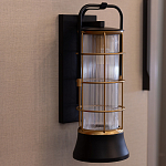 Настенный фонарь цилиндрической формы с рифленым стеклом в золотом каркасе на черном прямоугольном основании Eurofase варинант исполнения - 9 | Loft Concept в Орле