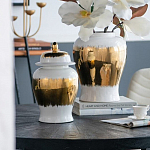 Ваза белая с крышкой и золотистыми фрагментами 46 см Chinoiserie Ceramics варинант исполнения - 1 | Loft Concept в Орле