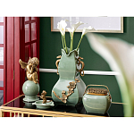 Ваза зеленого цвета из фарфора с бронзовыми ручками в виде драконов и рельефным цветочным декором Eden Garden porcelain and bronze варинант исполнения - 8 | Loft Concept в Орле