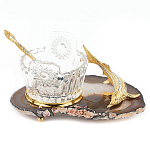 Икорница с ложкой с декором "Кадушка" с гравировкой на подставке из натурального камня Агат Decorative Cavair Dishes варинант исполнения - 1 | Loft Concept в Орле