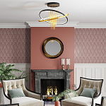 Люстра подвесная с 2-мя пересекающимися круглыми подвесами в черном и золотистом цвете и вертикальными подвесками Ring Horizontal варинант исполнения - 3 | Loft Concept в Орле