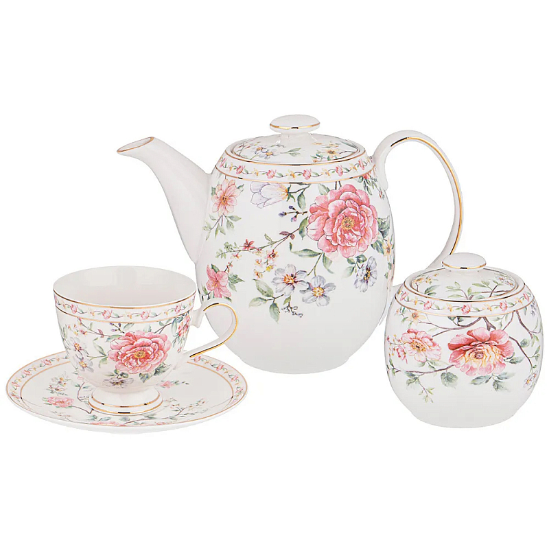 Чайный сервиз из фарфора на 6 персон 14 предметов Flower Porcelain Collection Белый Мульти Чайный сервиз из фарфора на 6 персон 14 предметов Flower Porcelain Collection Белый Мульти в Орле | Loft Concept