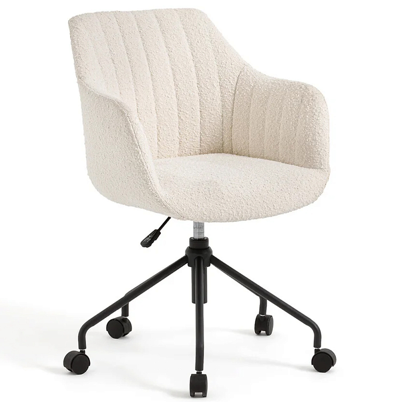 Вращающееся кресло с обивкой букле Boucle Office Chair Белый Хром Черный в Орле | Loft Concept 