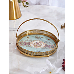 Блюдо круглое с ручкой и голубым фарфоровым дном с цветочным рисунком Blue Garden варинант исполнения - 3 | Loft Concept в Орле