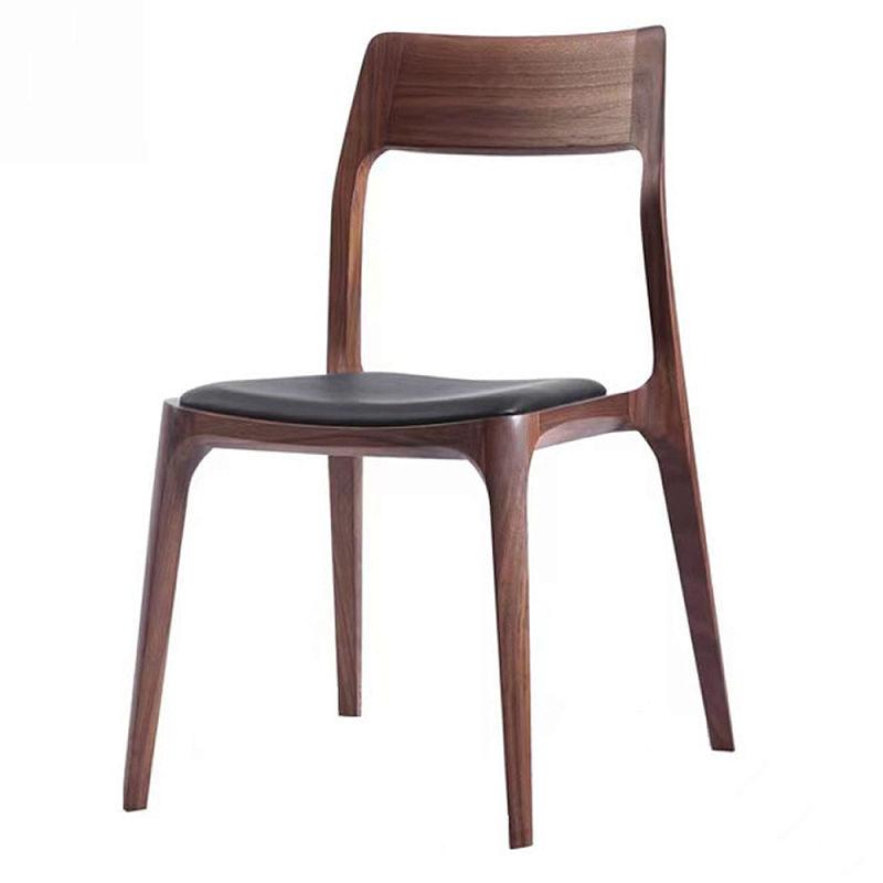 Стул деревянный с мягким сиденьем из черной натуральной кожи Moon Walnut Furniture Орех Черный Стул деревянный с мягким сиденьем из черной натуральной кожи Moon Walnut Furniture Орех Черный в Орле | Loft Concept