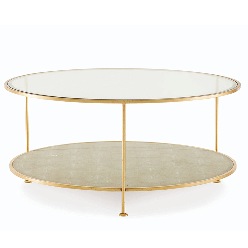 Кофейный стол круглый с полкой на 3-х ножках Round Textured Coffee Table Золотой Бежевый Прозрачное Стекло в Орле | Loft Concept 