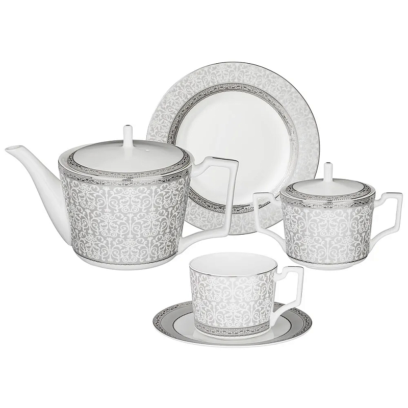 Чайный сервиз серо-белого цвета из фарфора на 6 персон 20 предметов Royal Porcelain Collection Белый Серый Чайный сервиз серо-белого цвета из фарфора на 6 персон 20 предметов Royal Porcelain Collection Белый Серый в Орле | Loft Concept
