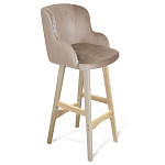 Барный стул со спинкой и подлокотниками на 4-х деревянных ножках Бежевый Велюр Ava Charm варинант исполнения - 1 | Loft Concept в Орле