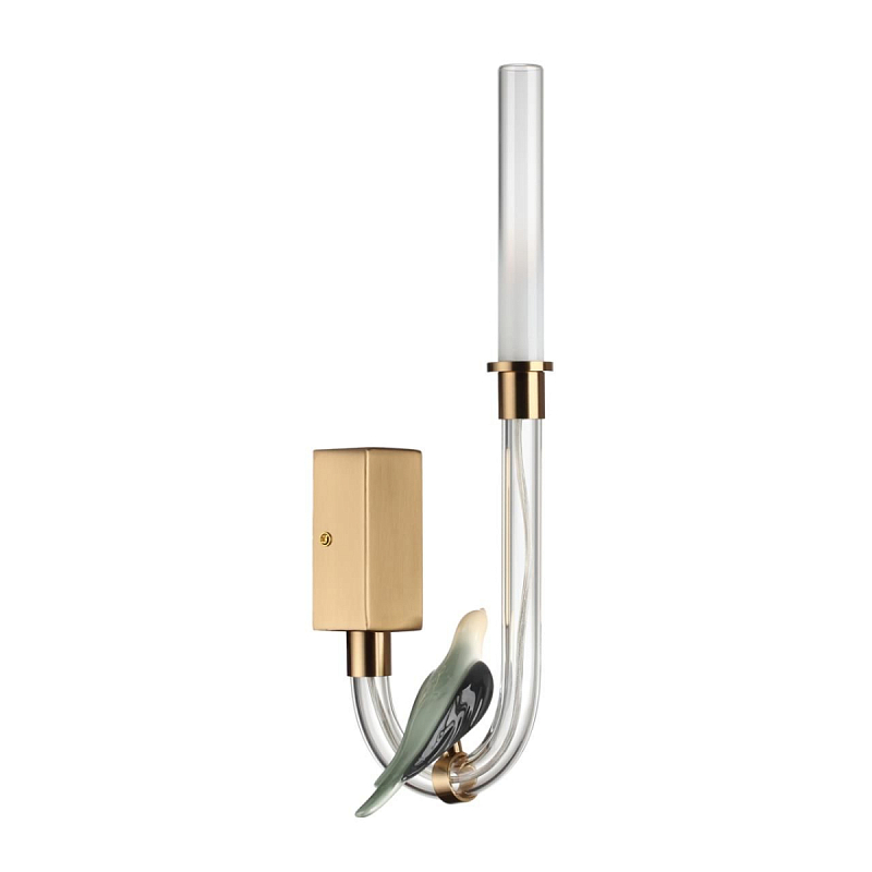 Бра с прозрачной изогнутой трубкой и декоративной фигуркой птицы Ganthea Бронза Белый в Орле | Loft Concept 