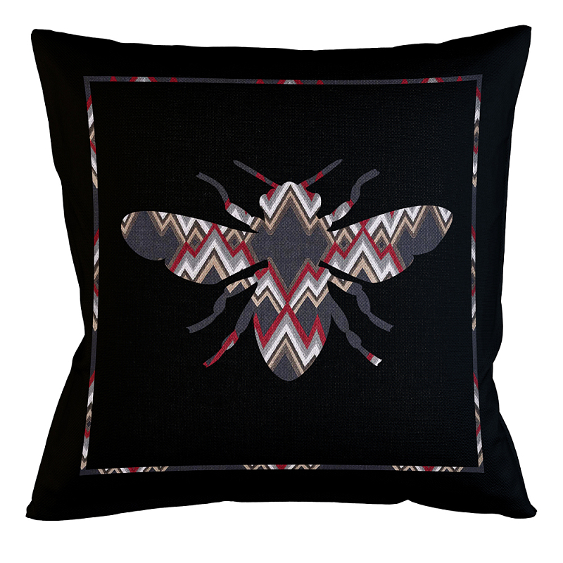 Подушка декоративная пчела цветной орнамент Ikat Pattern Черный Мульти Бежевый в Орле | Loft Concept 