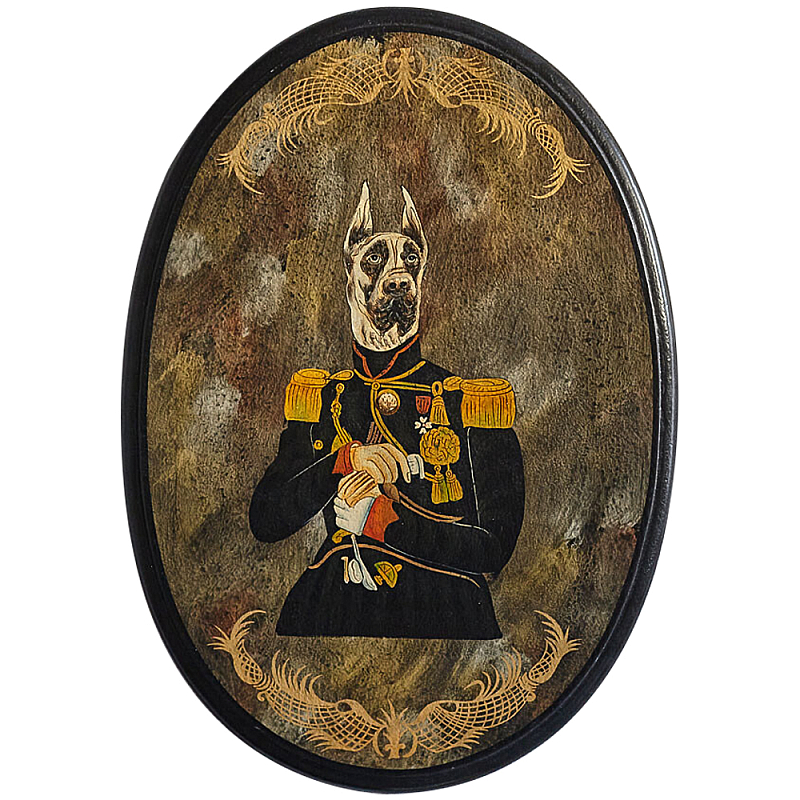 Картина в овальной раме Chinoiserie Great Dane Dog Portrait Золотой Черный Коричневый Картина в овальной раме Chinoiserie Great Dane Dog Portrait Золотой Черный Коричневый в Орле | Loft Concept