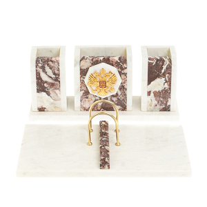 Настольный письменный набор из мрамора и креноида с гербом России Marble Accessory