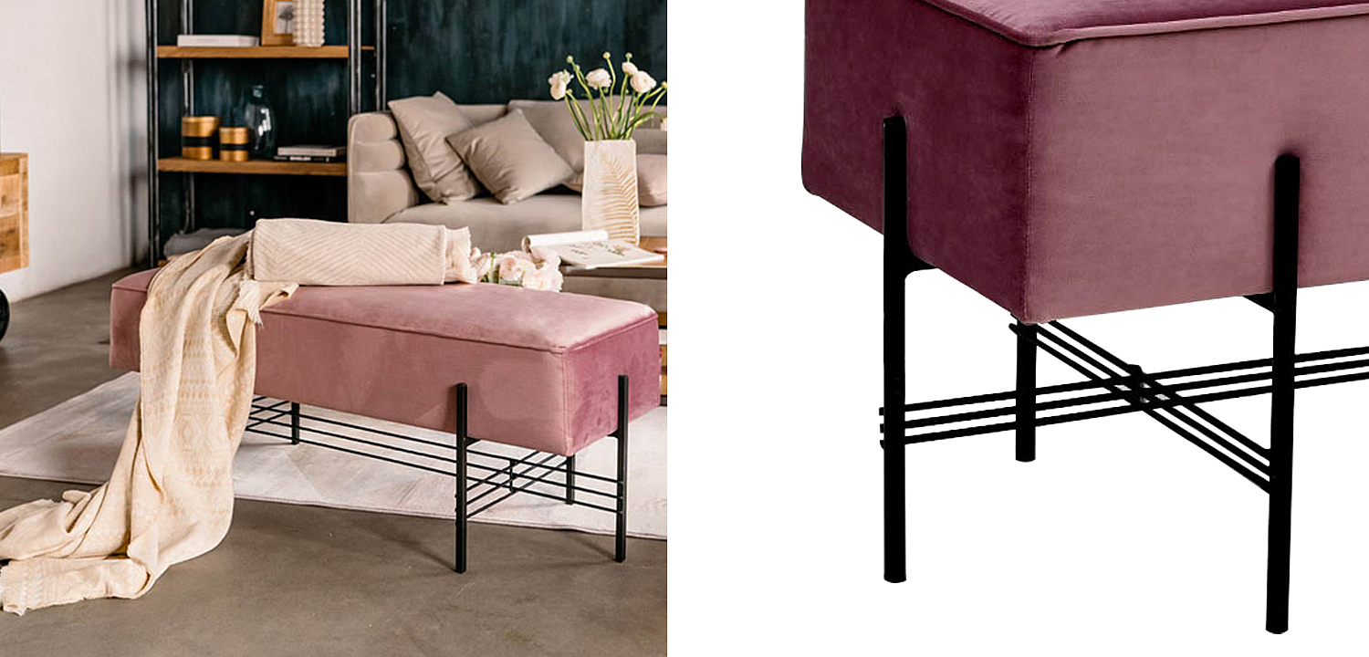 Банкетка розовая велюровая Sanjay Velour Banquet Pink Банкетка розовая велюровая Sanjay Velour Banquet Pink - Loft-Concept в Орле