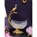 Чаша из прозрачного стекла на бронзовой подставке в виде павлина с рельефным хвостом Eden Garden варинант исполнения - 2 | Loft Concept в Орле