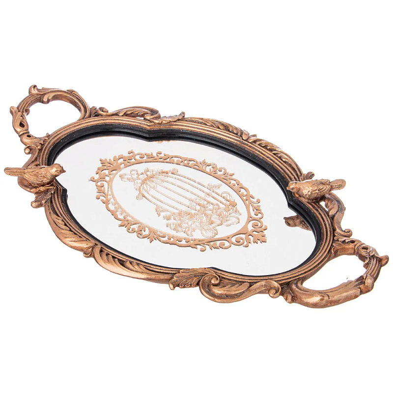 Поднос декоративный с фигурками птиц Mirror Surface Bronze Бронза Поднос декоративный с фигурками птиц Mirror Surface Bronze Бронза в Орле | Loft Concept