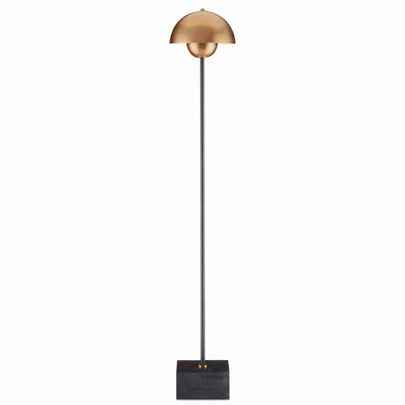 Торшер с куполообразным абажуром на чёрном мраморном основании Riverside Floor Lamp Матовая латунь Черный Торшер с куполообразным абажуром на чёрном мраморном основании Riverside Floor Lamp Матовая латунь Черный в Орле | Loft Concept