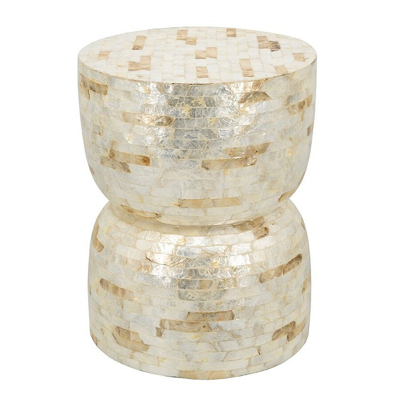 Приставной столик с мозаичным рисунком из раковин устриц Bone Inlay Кремовый в Орле | Loft Concept 