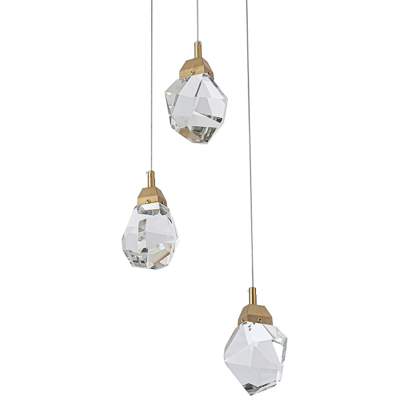 Подвесной светильник с 3-мя хрустальными плафонами Esme Crystal Brass Trio Hanging lamp Латунь Прозрачный Подвесной светильник с 3-мя хрустальными плафонами Esme Crystal Brass Trio Hanging lamp Латунь Прозрачный в Орле | Loft Concept