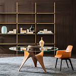 Дизайнерский круглый обеденный стол стеклянный с фигурным подстольем из цемента ARC Dining Table варинант исполнения - 5 | Loft Concept в Орле