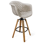 Барный стул со спинкой и мягкой обивкой с ромбами на 4-х деревянных ножках Бежевый Велюр Ava Charm варинант исполнения - 1 | Loft Concept в Орле