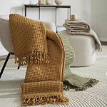 Плед из шерсти цвета охры с бахарамой Waffle Comfort варинант исполнения - 7 | Loft Concept в Орле