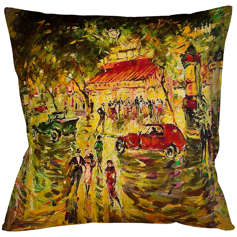 Подушка декоративная с цветным принтом Impressionism in Paris Мульти Бежевый в Орле | Loft Concept 