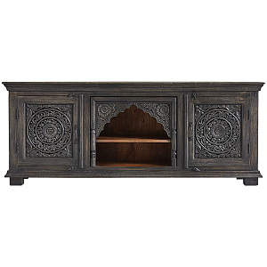 Деревянная ТВ-тумба из массива манго с резьбой Essua Grey Mango TV stand