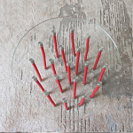 Дизайнерский журнальный стол с круглой прозрачной столешницей и основанием в виде красных металлических тросов Wires варинант исполнения - 4 | Loft Concept в Орле