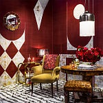 Обои ручная роспись в стиле Арт-деко Assemblage Original colourway on red silk dupion варинант исполнения - 1 | Loft Concept в Орле