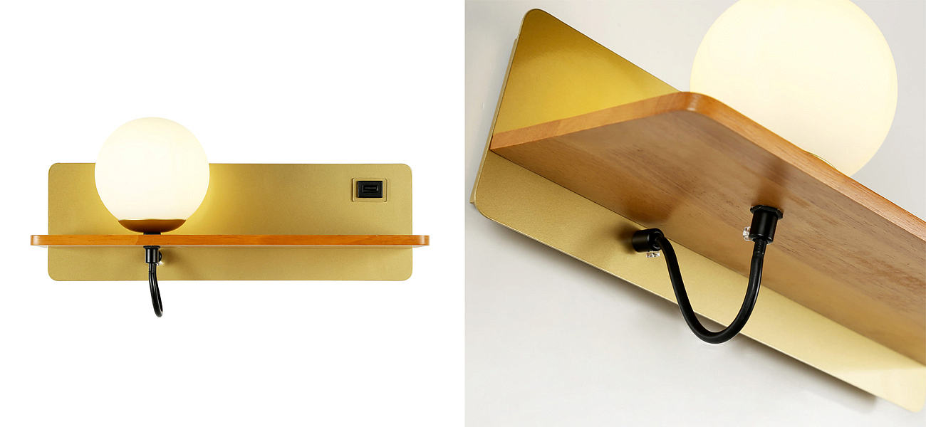 Бра с полкой Gold GAVIN WOOD USB Бра с полкой Gold GAVIN WOOD USB - Loft-Concept в Орле