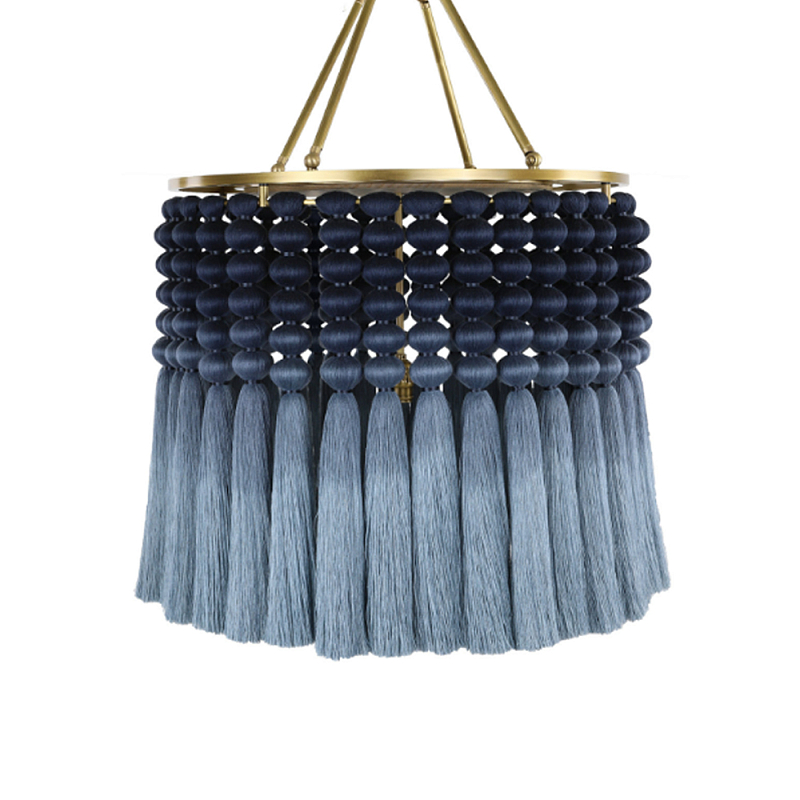 Люстра синяя плетеная с кисточками Boho Tassel Chandelier Синий Голубой Латунь Люстра синяя плетеная с кисточками Boho Tassel Chandelier Синий Голубой Латунь в Орле | Loft Concept