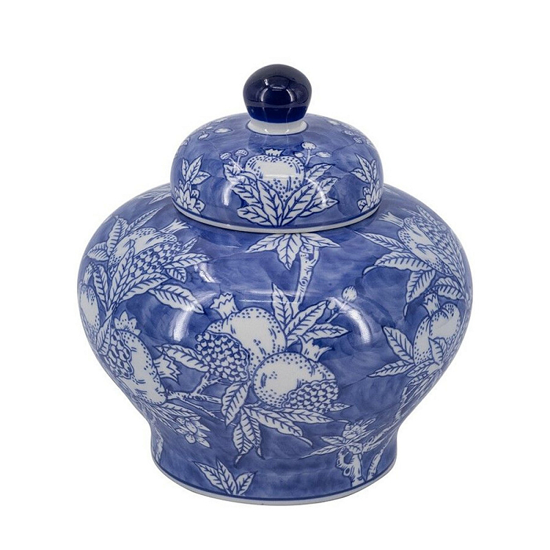 Ваза с крышкой в китайском стиле Гранатовое дерево Blooming Pomegranate Синий Белый в Орле | Loft Concept 