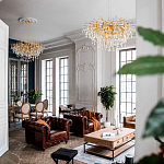 Люстра подвесная с прозрачными стеклянными подвесками в форме капель Диаметр 100 см Droplet Chandelier варинант исполнения - 11 | Loft Concept в Орле