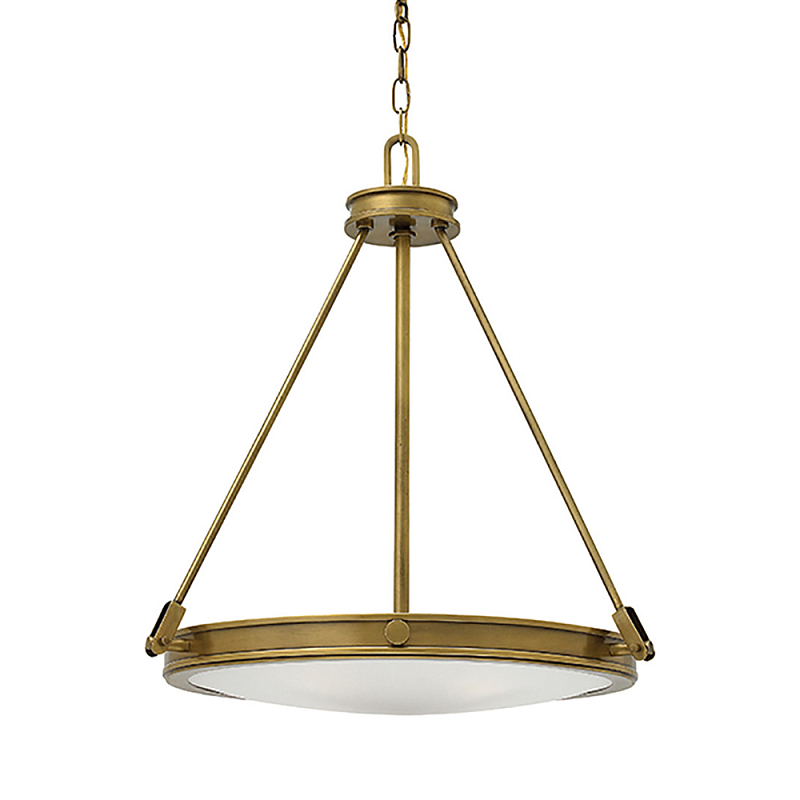 Люстра подвесная цвета латунь с плоским круглым матовым стеклянным плафоном на цепи Hinkley Латунь Белый Бежевый в Орле | Loft Concept 