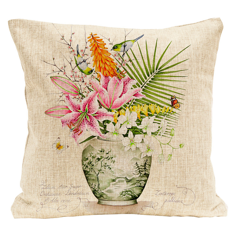 Декоративная подушка Bouquet with Lilies Pillow Мульти Бежевый в Орле | Loft Concept 