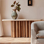 Консоль с овальной столешницей и фактурным деревянным основанием Enzo варинант исполнения - 5 | Loft Concept в Орле