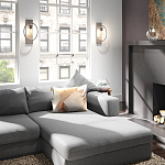 Бра цвета хром с круглой рамой и цилиндрическим прозрачным стеклянным плафоном на прямоугольном основании Feiss варинант исполнения - 3 | Loft Concept в Орле