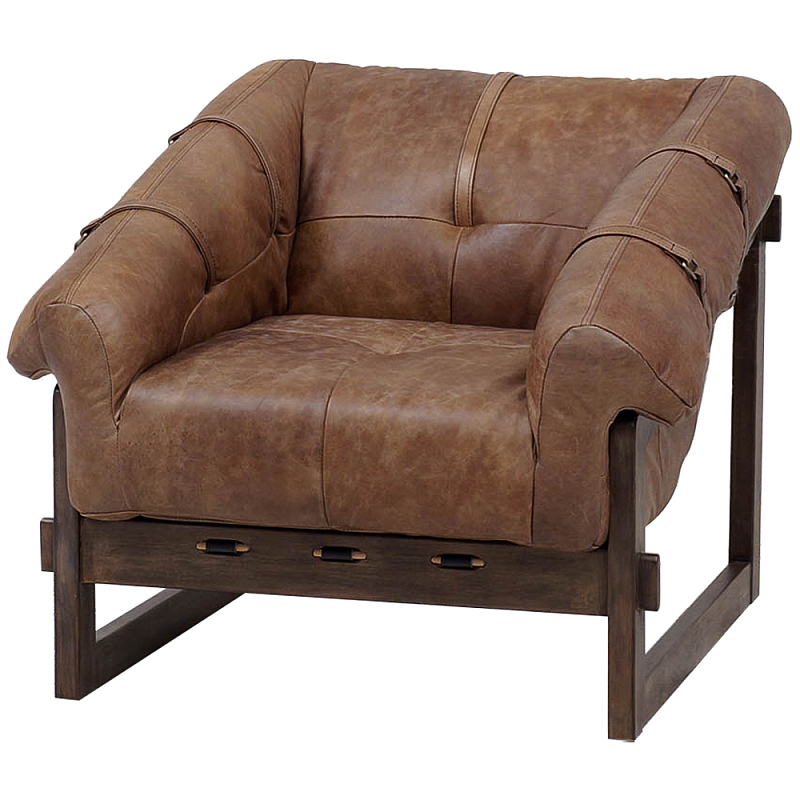 Коричневое кожаное кресло на деревянном каркасе Duncan Armchair Коричневый Коричневое кожаное кресло на деревянном каркасе Duncan Armchair Коричневый в Орле | Loft Concept