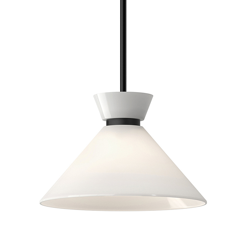 Подвесной светильник с белым стеклянным конусным плафоном Alora Mood Черный Золотой Белый в Орле | Loft Concept 