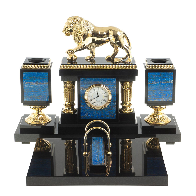 Настольный письменный набор из лазурита с декором в виде льва Golden Lion Лазурь Бронза Настольный письменный набор из лазурита с декором в виде льва Golden Lion Лазурь Бронза в Орле | Loft Concept