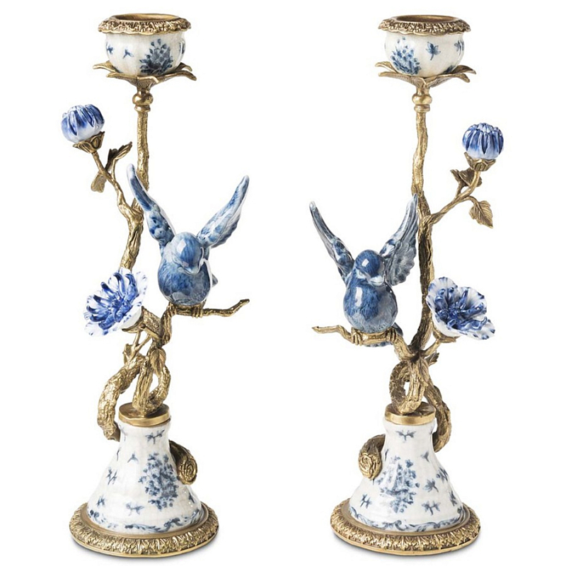 Подсвечник Candleholder Birds Atlanta Set 2 Pcs Синий Бронза Белый в Орле | Loft Concept 