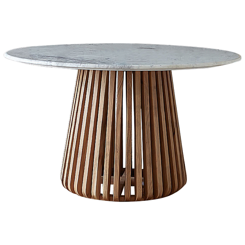 Круглый обеденный стол со столешницей из белого мрамора Veras White Marble Table Коричневый Белый Мрамор Bianco Круглый обеденный стол со столешницей из белого мрамора Veras White Marble Table Коричневый Белый Мрамор Bianco в Орле | Loft Concept