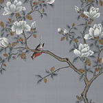 Обои ручная роспись Japanese Garden Original colourway on Gun Metal dyed silk варинант исполнения - 2 | Loft Concept в Орле